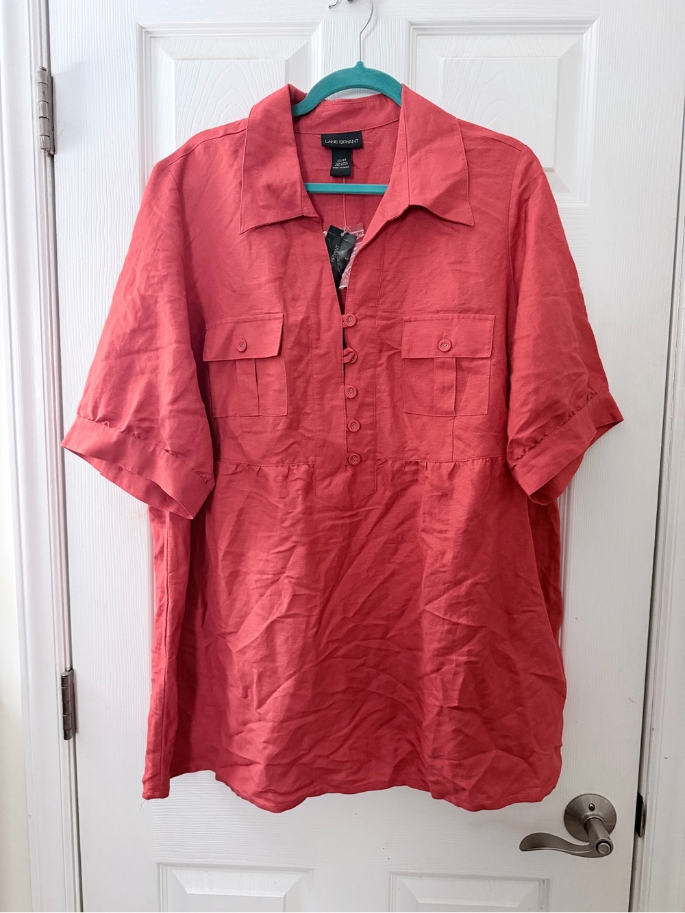 Lane Bryant red linen buttoned blouse sz 22/24